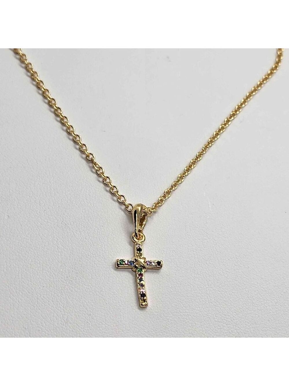 Brand New   Brazilian 18k Gold Filled Multi color cross Necklace